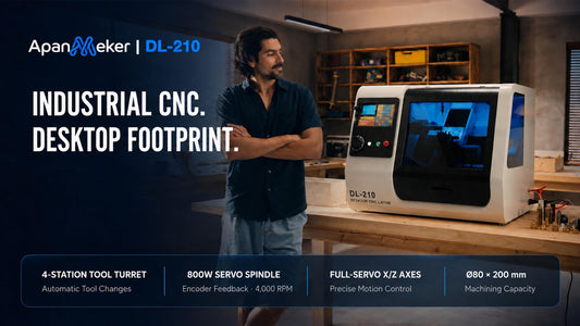 Official Kickstarter project cover for the ApanMeker DL-210 desktop CNC lathe
