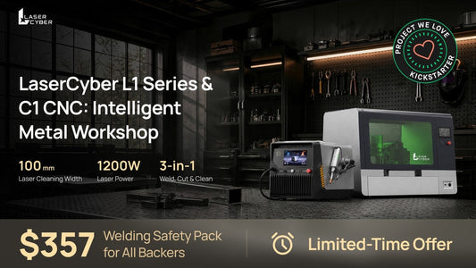 Official Kickstarter video cover for the LaserCyber L1 desktop workshop